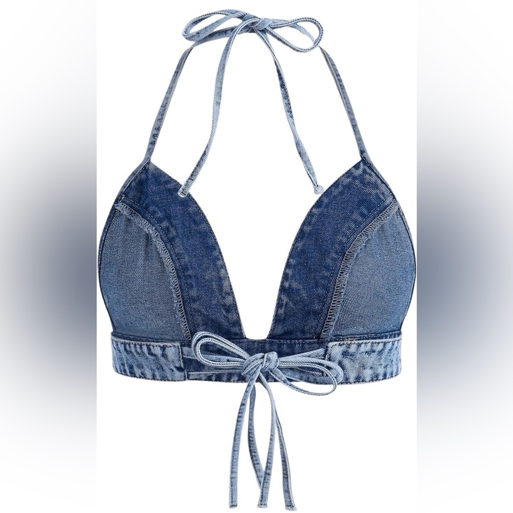 SHENHE - NWT - Denim Blue Triangle Halter Top - Picture 2 of 6